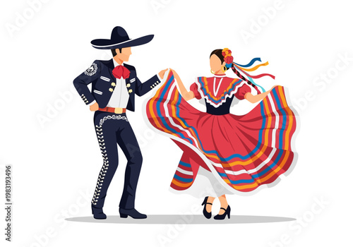 Mexican Folkloric Dance Couple in Traditional Attire Performing.