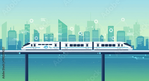Modern HighSpeed Train Traveling on Elevated Tracks 1.