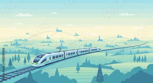 Modern HighSpeed Train Traveling on Tracks 1.