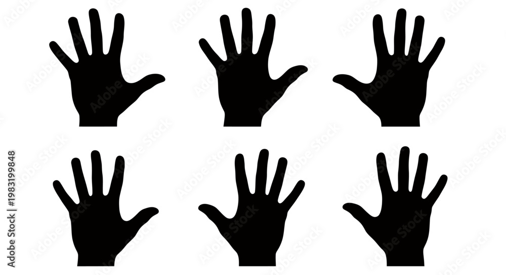 Fototapeta premium Six Raised Hands Silhouette Pattern in Black and White.