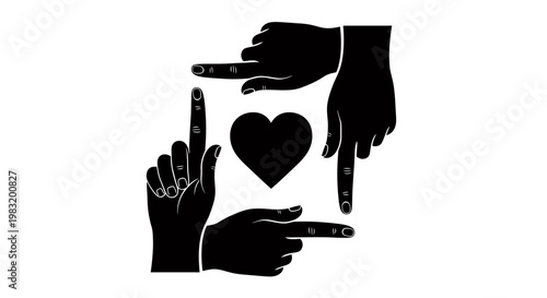 Gesture of love and unity depicted by hands framing a heart in silhouette.
