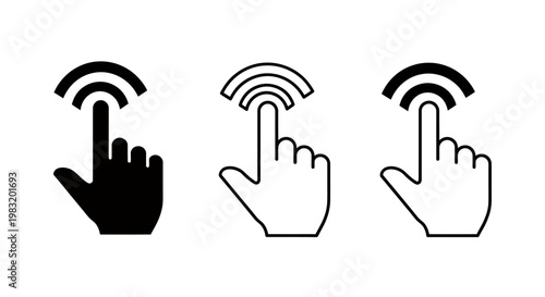 Sequence of Tap Gesture Icons Demonstrating Touchscreen Interaction.