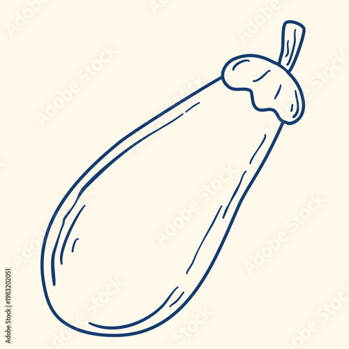 Eggplant hand drawn in blue ink clip art. Young ripe single vegetable, doodle style. Healthy organic food, nutritional product. Vector graphic