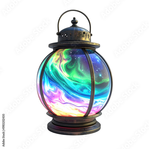 Ornate lantern with vibrant, swirling nebula inside