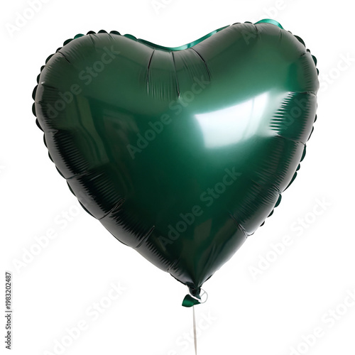 Dark green heart balloon isolated on transparent background