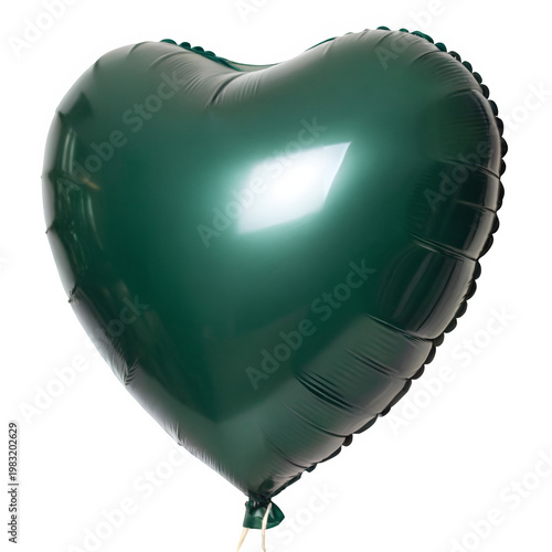 Dark green heart balloon isolated on transparent background