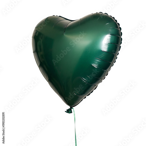 Dark green heart balloon isolated on transparent background