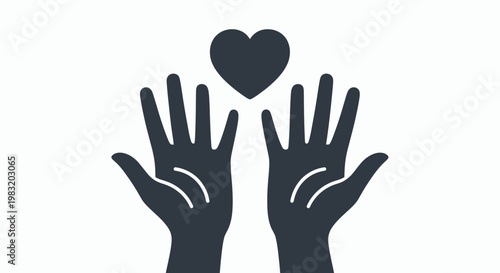 Two Hands Raised With Heart Symbol Expressing Charity, Care, and Giving.