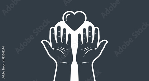 Two Hands Raised with a Heart Symbol Signifying Charity and Compassion.