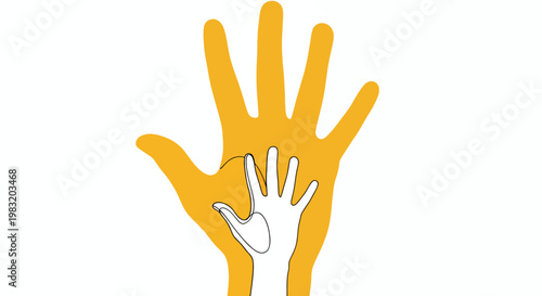 Two Hands of Different Sizes Reaching Together in Warm Light.