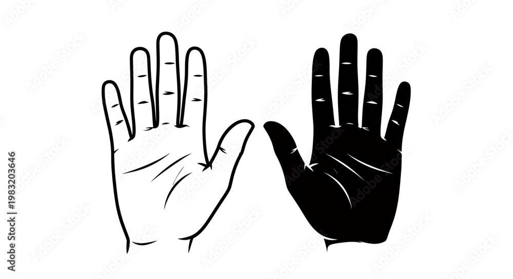 Fototapeta premium Contrasting hands raised in unity illustration with white and black hands.