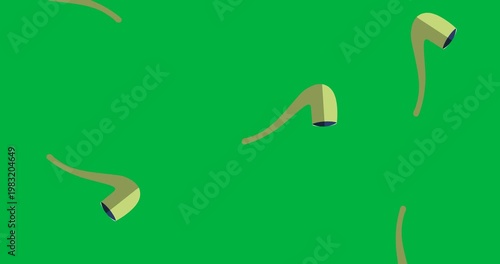 Digital animation of multiple smoke pipe icons falling against black background