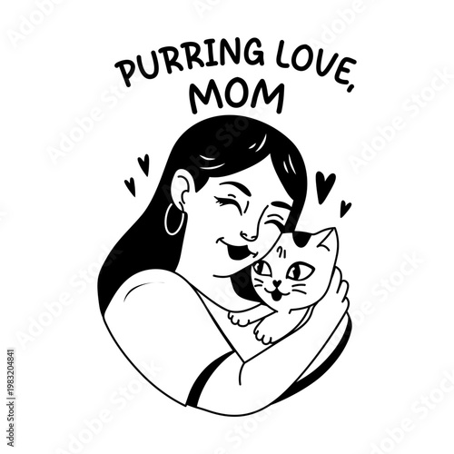 A glyph sticker of a woman hugging a cat show her pet love 
