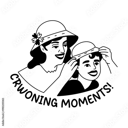 A glyph sticker of mother and daughter with crowning moments typography 

