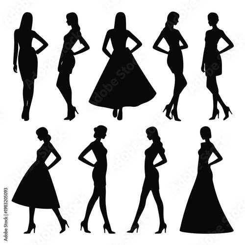 A collection of elegant women in various poses and dresses