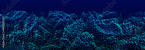 Beautiful curved wave on a dark background. Digital technology background. Concept of network. 3D