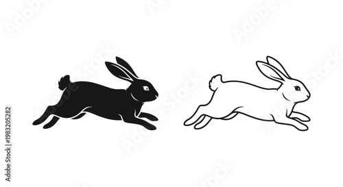 Black and White Rabbit Silhouette Vector Designs Vector