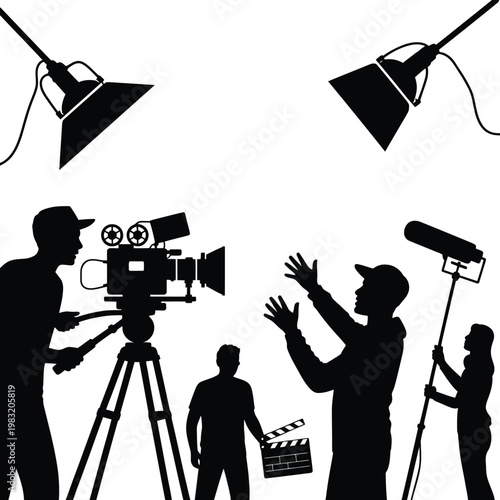 A film crew prepares to capture a scene on set