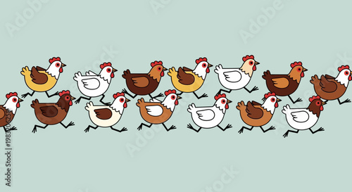 A Line of Cartoon Chickens Walking Together Seamlessly.