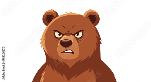 Angry Bear Face Close Up Cartoon Illustration.