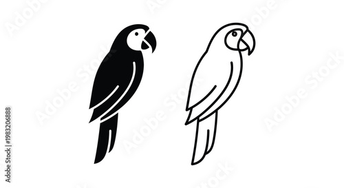 Black and White Parrot Vector Designs Icons Vector
