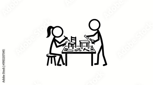 Stick Figures Assembling Furniture
