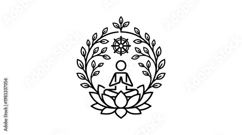 Meditating Figure Enclosed in Floral Frame