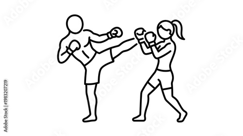 Martial Arts Sparring Kickboxing Line Art
