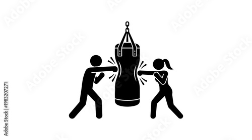 Boxer Characters Training With Punching Bag