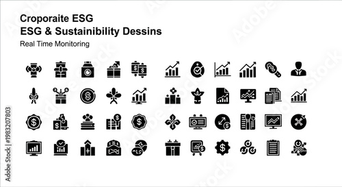 Corporate ESG Sustainability Dessins: Real-Time Monitoring Icons