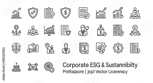 Corporate ESG Sustainability Icons Set