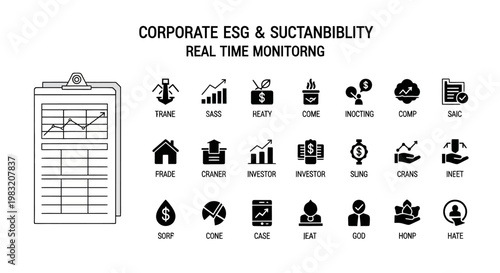 Corporate ESG sustainability real-time monitoring icons