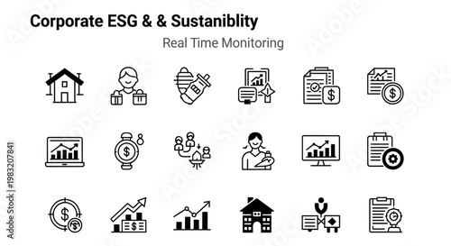 Corporate ESG sustainability real-time monitoring icons