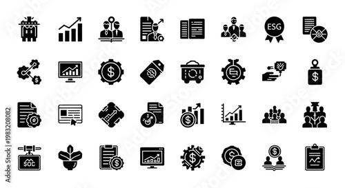 ESG and Sustainable Business Icons in Glyph Style