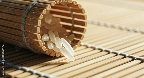 Pearl beads strung on thin bamboo thread