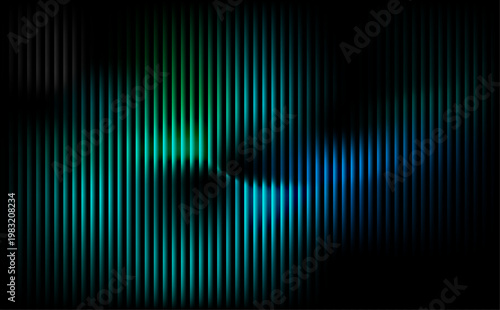 Abstract futuristic neon backdrop featuring luminous vertical light streaks and flowing gradient waves in vibrant teal and deep blue ,green hues