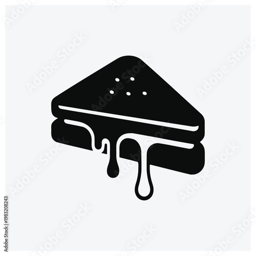 Grilled cheese sandwich silhouette, melted cheese, food icon.