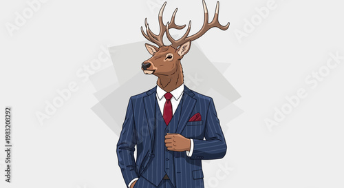 Sophisticated Stag Dressed in a Pinstripe Suit.