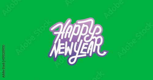 Digital animation of purple happy new year text banner against black background