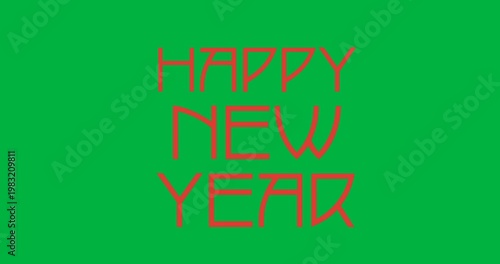 Digital animation of red happy new year text banner against black background