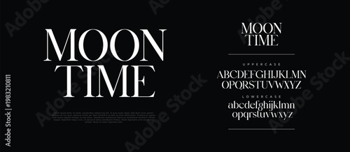 Moon Time Abstract Fashion font alphabet. Minimal modern urban fonts for logo, brand etc. Typography typeface uppercase lowercase and number.