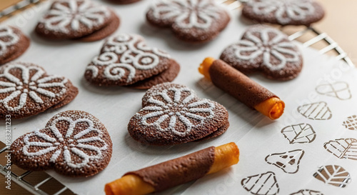 Decorated Gingerbread Cookies on Baking Sheet