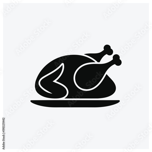 Roasted chicken silhouette on a plate, food illustration