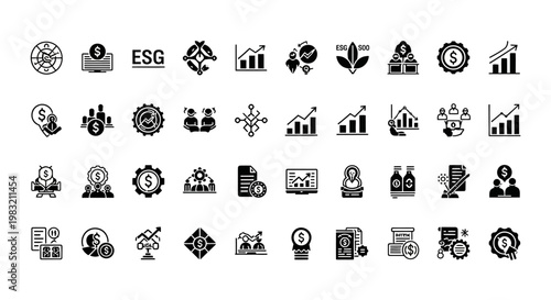ESG vector icons set. Environmental, Social, Governance.