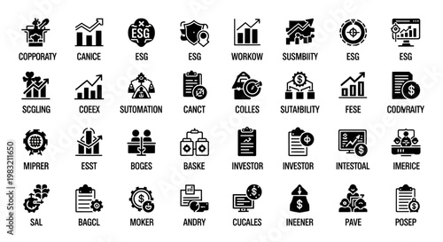 ESG Icons Set: Corporate Social Responsibility Concept
