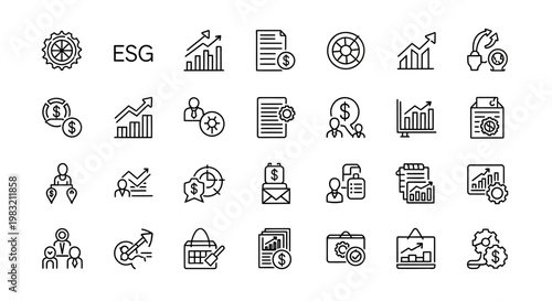 ESG icons set. Environmental, Social, Governance concept.
