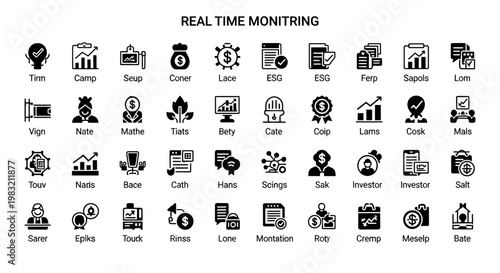 Real Time Monitoring Icons Set, Business and Finance