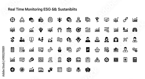 Real Time Monitoring ESG Sustainability Icons Set