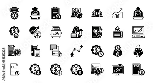 ESG investment concept, sustainable business glyph icons