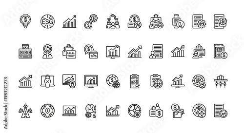 ESG investment line icons set. Sustainable business